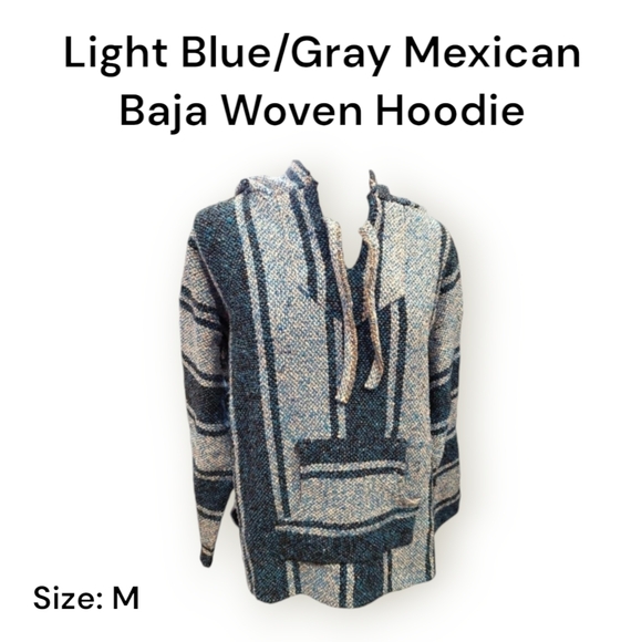 Light Blue/Gray Mexican Baja Woven Hoodie - Picture 1 of 5